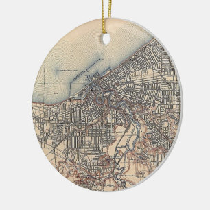 Ornamento De Cerâmica Mapa do vintage de Cleveland (1904)