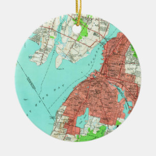 Ornamento De Cerâmica Mapa do vintage de Fall River Massachusetts (1949)
