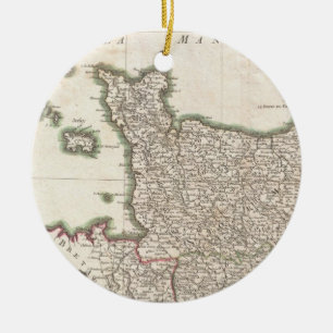 Ornamento De Cerâmica Mapa do vintage de Normandy (1771)