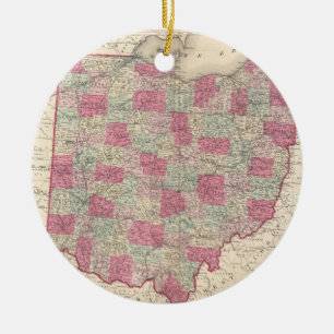 Ornamento De Cerâmica Mapa do vintage de Ohio (1864)