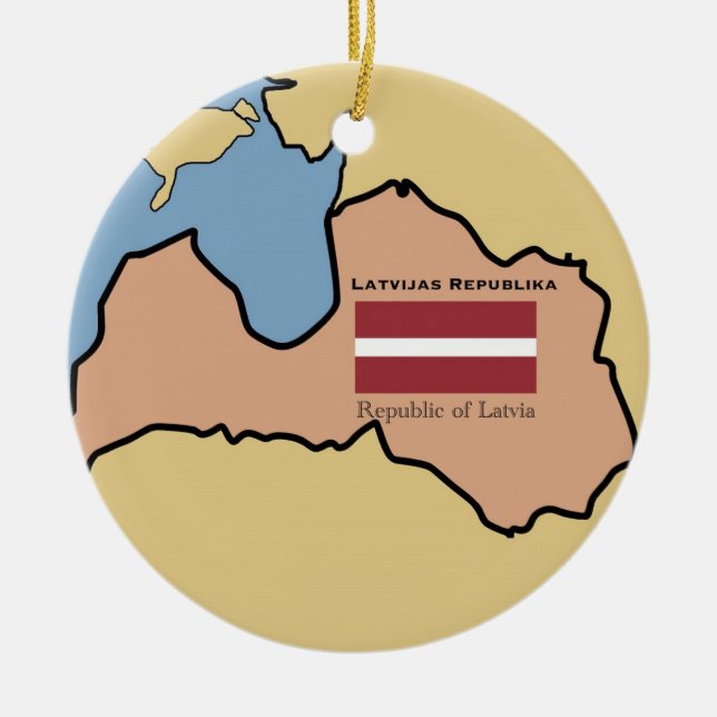Ornamento De Cerâmica Mapa e bandeira de Latvia (Frente)