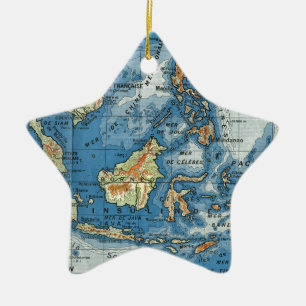 Ornamento De Cerâmica Mapa francês do vintage de Indonésia