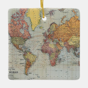Ornamento De Cerâmica Mapa Geral Vintage do Mundo