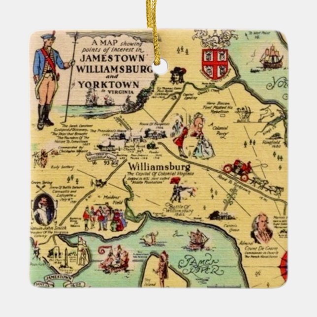 Ornamento De Cerâmica Mapa Histórico de Williamsburg (Frente)