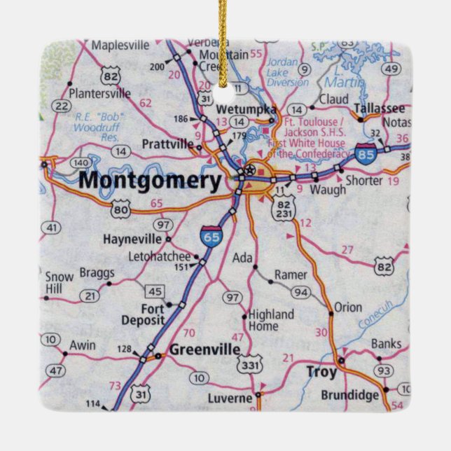 Ornamento De Cerâmica Mapa Montgomery Alabama (Verso)