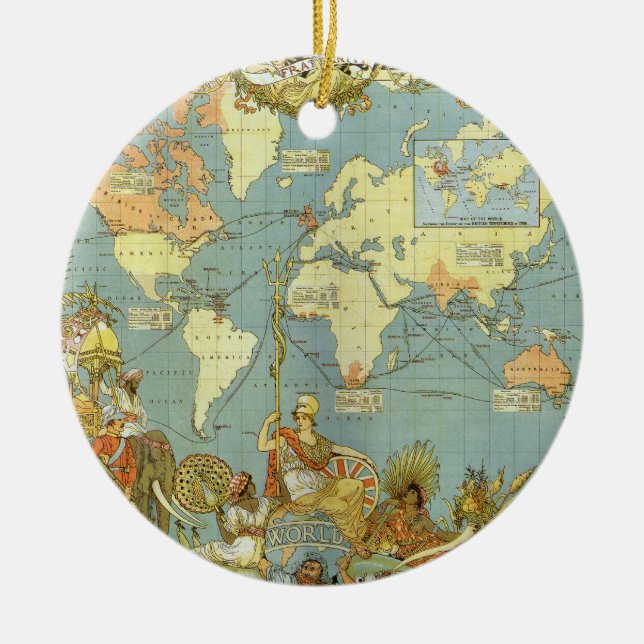 Ornamento De Cerâmica Mapa Mundial Antiquado do Império Britânico, 1886 (Frente)