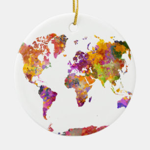 Ornamento De Cerâmica Mapa mundial da aquarela