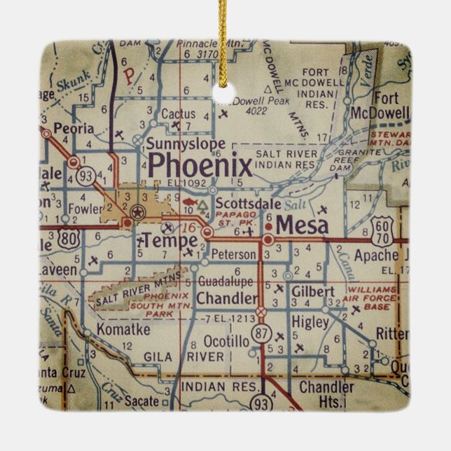 Ornamento De Cerâmica Mapa Phoenix AZ Vintage (Verso)