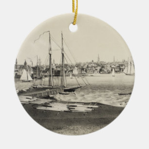 Ornamento De Cerâmica Mapa pictórico do vintage de Newport RI (1860)