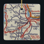 Ornamento De Cerâmica Mapa Portland OR Vintage<br><div class="desc">Portland Oregon Enfeites de natal feito com vintage OR road map de 1955.</div>