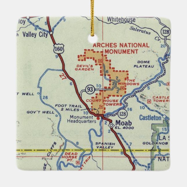 Ornamento De Cerâmica Mapa Retroativo de Moab (Verso)