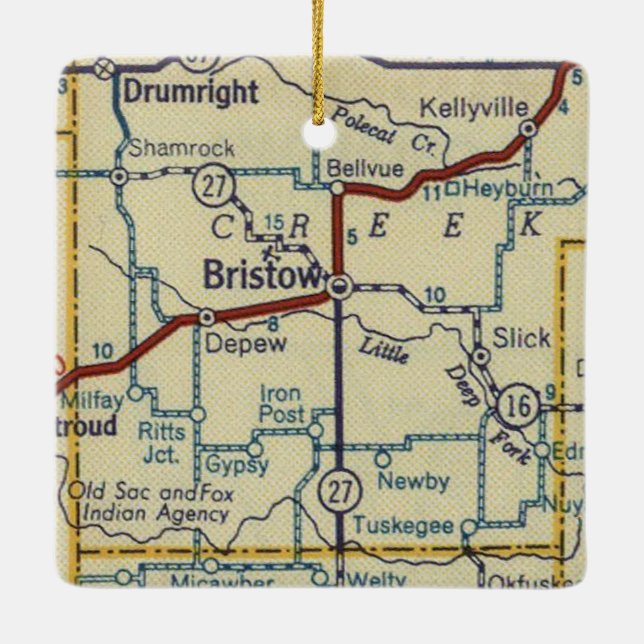 Ornamento De Cerâmica Mapa Retroativo de Oklahoma Bristow (Verso)