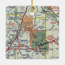 Ornamento De Cerâmica Mapa Retroativo do Parque Nacional do Zion