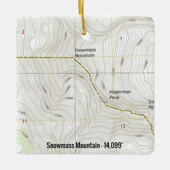 Ornamento De Cerâmica Mapa Topográfico de Montanha Snowmass (Frente)