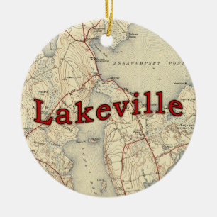 Ornamento De Cerâmica Mapa velho de Lakeville Massachusetts