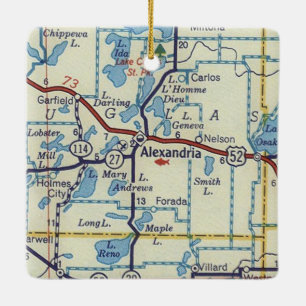 Ornamento De Cerâmica Mapa Vintage da Alexandria MN