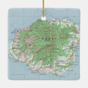 Ornamento De Cerâmica Mapa Vintage de Kauai Hawaii