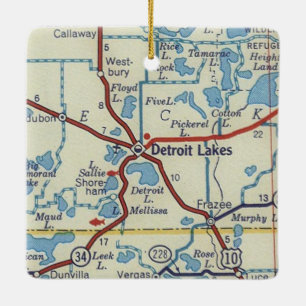 Ornamento De Cerâmica Mapa Vintage dos Lagos Detroit MN