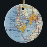 Ornamento De Cerâmica Mapa Vintage Tampa Florida<br><div class="desc">Mapa da Vintage de Tampa e Ruas Petersburgo na Flórida.</div>