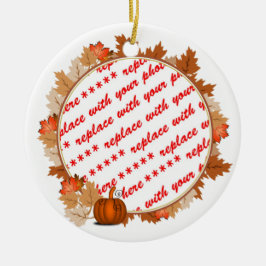 Ornamento De Cerâmica Maple Leaves with Pumpkin Photo Frame