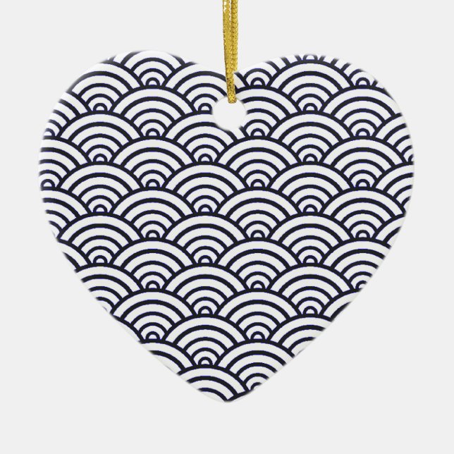 Ornamento De Cerâmica Mar de Seigaiha - Ondas Azuis Japonesas (Frente)
