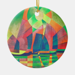 Ornamento De Cerâmica Mar de Verde com Lixo Abstrato Cubista