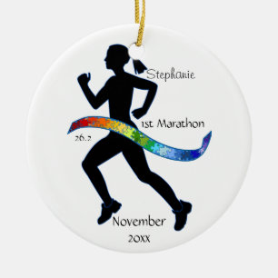 Ornamento De Cerâmica Maratona Mulher Quebra-cabeça Rainbow Ribbon