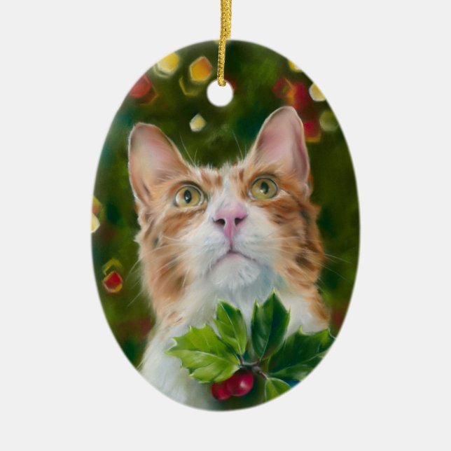 Ornamento De Cerâmica Maravilha de Natal Ginger Cat (Frente)