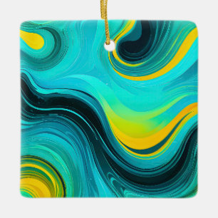 Ornamento De Cerâmica "Marbella" Blue Yellow Swirings Waves