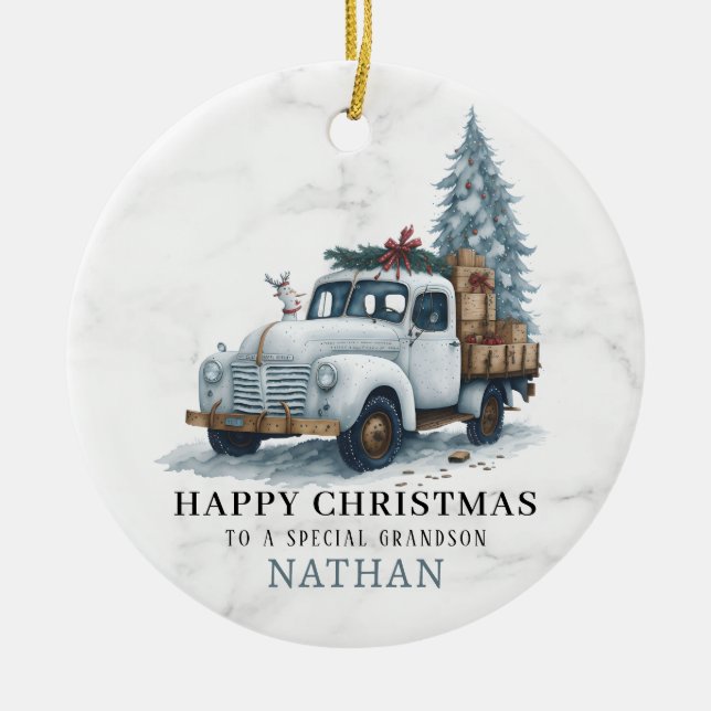 Ornamento De Cerâmica Marble Christmas Truck Cerâmica Ornament (Frente)