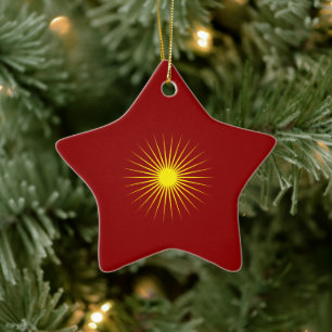 Ornamento De Cerâmica Marca de estrela brilhante amarela Natal Vermelho
