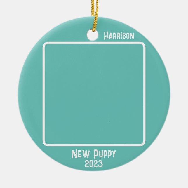 Ornamento De Cerâmica Marco ou Evento de Teal Personalizado de 2 Fotogra (Frente)