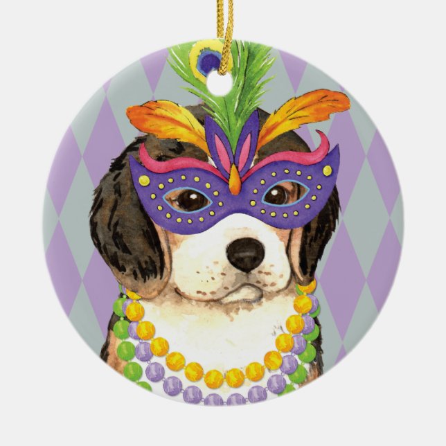 Ornamento De Cerâmica Mardi Gras Beagle (Frente)