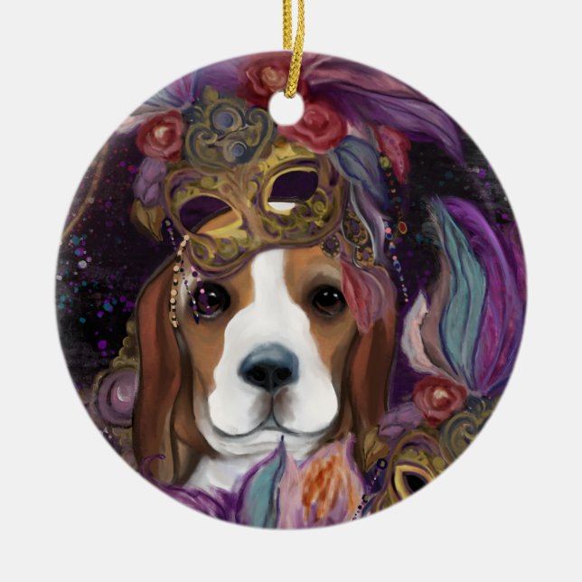 ORNAMENTO DE CERÂMICA MARDI GRAS BEAGLE (Frente)