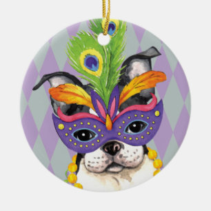Ornamento De Cerâmica Mardi Gras Boston Terrier