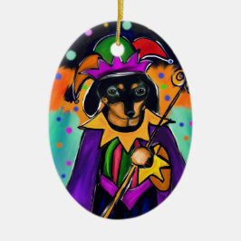 ORNAMENTO DE CERÂMICA MARDI GRAS DACHSHUND
