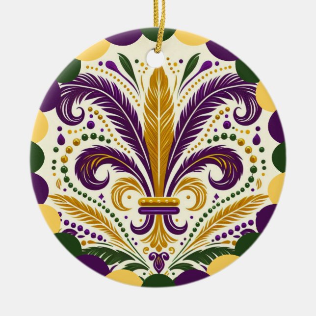 Ornamento De Cerâmica Mardi Gras Fleur de Lis (Frente)
