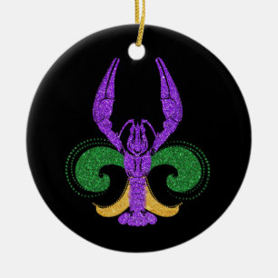 Ornamento De Cerâmica Mardi Gras Fleur Lis Crawfish New Orleans