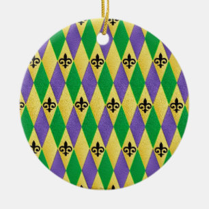 Ornamento De Cerâmica Mardi Gras Harlequin Fleur De Lis