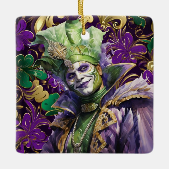 Ornamento De Cerâmica Mardi Gras Jester Porcelain Ornament (Frente)