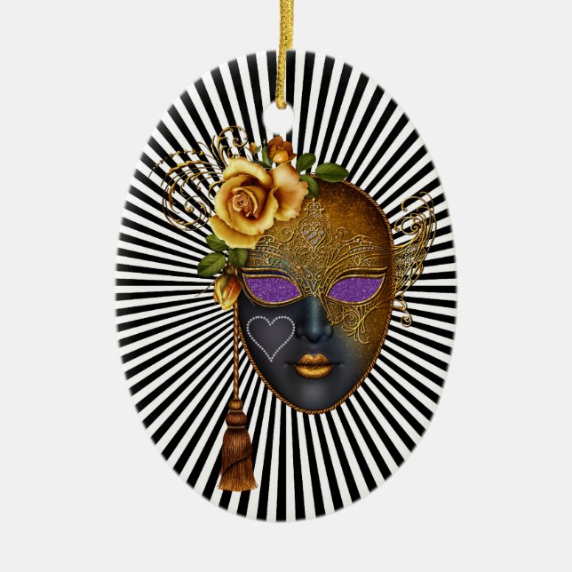 Ornamento De Cerâmica Mardi Gras - Mascarada - SRF (Frente)