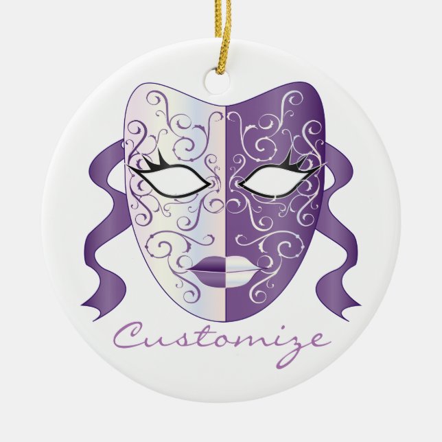Ornamento De Cerâmica Mardi Gras Mask Thunder_Cove (Frente)
