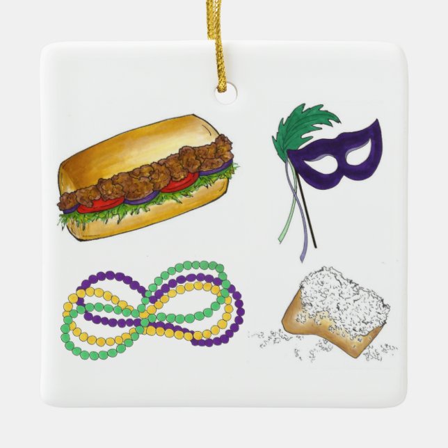 Ornamento De Cerâmica Mardi Gras Party Miçanga Beignet Po'Boy Mask (Frente)