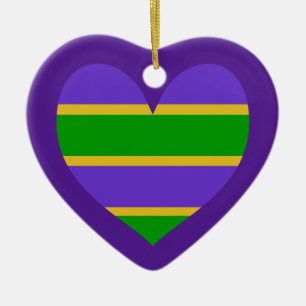 Ornamento De Cerâmica Mardi Gras Striped Purple Heart