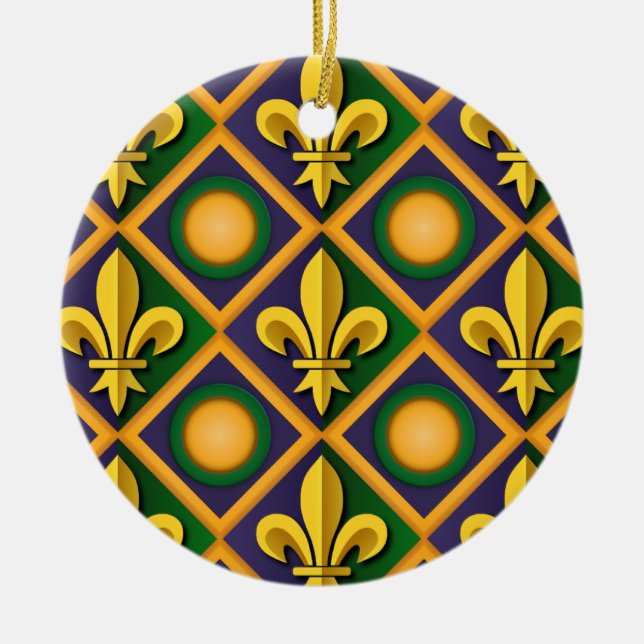 Ornamento De Cerâmica Mardi grass pattern with golden fleur-de-lis (Frente)