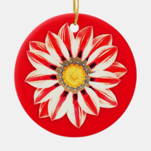 Ornamento De Cerâmica Margarida africana/Gazania - vermelho e branco
