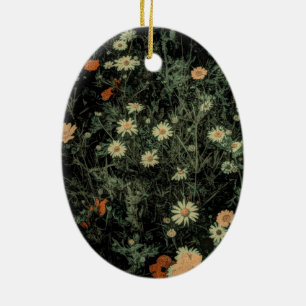 Ornamento De Cerâmica margarida branca boêmica floral preto