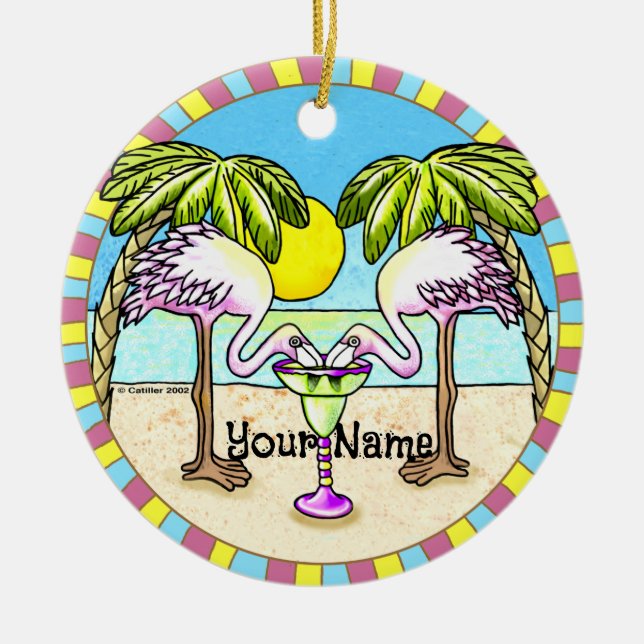 Ornamento De Cerâmica Margarita Flamingo Ornament (Frente)