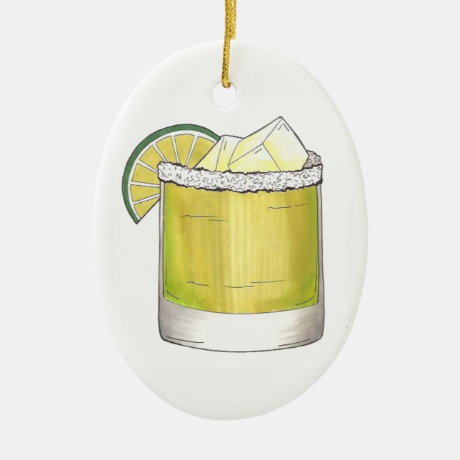Ornamento De Cerâmica Margarita Summer Cocktail Mistura de Verde limão (Frente)