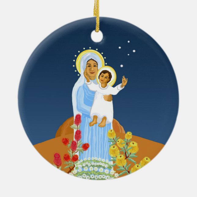 Ornamento De Cerâmica Maria e Jesus - Natividade australiana (Traseira)